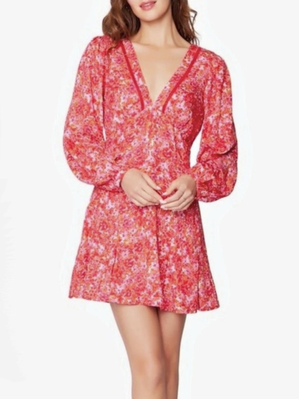 Lost + Wander Floral Mini Dress in Pink & Red Size Medium